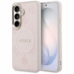 Guess Suojakuori Saffiano Peony Embossed Ring MagSafe Samsung Galaxy S26 Plus:lle vaaleanpunainen