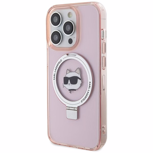 Karl Lagerfeld KLHMP15LHMRSCHP iPhone 15 Pro 6.1 vaaleanpunainen/vaaleanpunainen kovakuori Ring Stand Choupette Head MagSafe