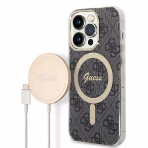 Guess GUBPP14LH4EACSK 4G Print MagSafe suojakuori- ja laturisarja iPhone 14 Pro 6.1" -puhelimelle, musta
