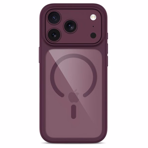 Tech-Protect MagOne CC MagSafe suojakuori ja 2 kpl karkaistuja laseja malleille iPhone 18 Pro / 17 Pro, läpinäkyvä viininpunainen