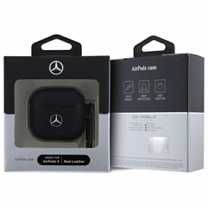 Mercedes MEA4CSLBK AirPods 4 suojus musta/musta Leather Metal Logo