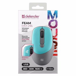 DEFENDER FEAM MM-296 RF hiljainen hiiri mintunvihreä