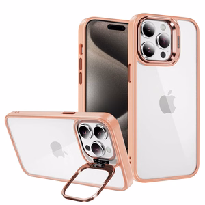 Tel Protect Kickstand Suojakuori + kameran lasi (linssi) iPhone 15 Pluslle vaaleanpunainen