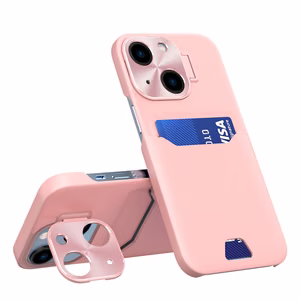 Nahkainen lompakkosuojakuori jalustalla iPhone 14 Plus:lle vaaleanpunainen