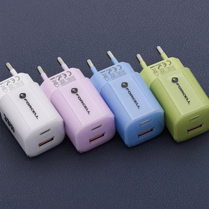 Phone charger Forcell F-Energy GaN III Crystal Color USB C + USB A QC4.0 PD 33W + silicone cable USB C to USB C VT-41 purple 0INT