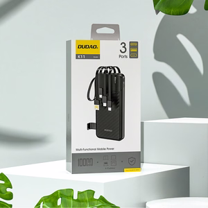 Dudao K11 10000mAh Powerbank sisäänrakennetuilla kaapeleilla - musta