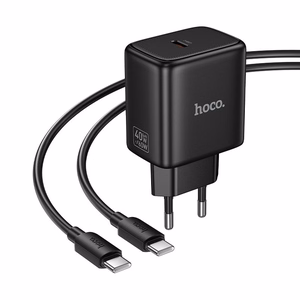Puhelimen GaN-laturi Hoco USB C PD AVS 40W max 60W ja USB C–USB C kaapeli N83 musta