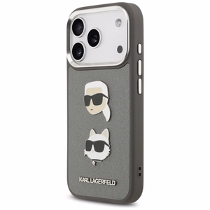 Karl Lagerfeld Suojakuori iPhone 17 Pro:lle KLHCP17LPSFDHPOG (FW Grained PU W/ K&C Heads Pin & Logo) - Harmaa