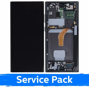LCD-näyttö yhteensopiva Samsung S908 S22 Ultra kehyksellä / Phantom Black / (Service Pack)