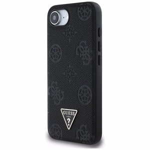 GUESS Grained Hot Stamp Peony Triangle Logo MagSafe Alkuperäinen Suojakuori iPhone 17e/16e:lle - Musta