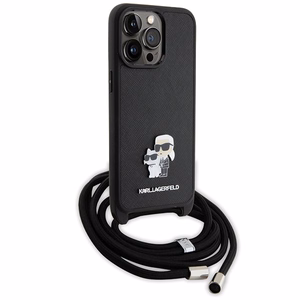 Karl Lagerfeld Crossbody Saffiano Metal Pin Karl & Choupette Suojakuori iPhone 15 Pro Max:lle - Musta