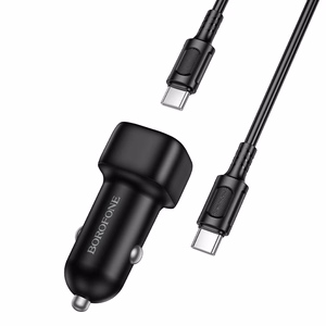 Borofone Autolaturi BZ34B Cloud - USB + Type C - QC 3.0 PD 38W Type C - Type C -kaapelilla Musta