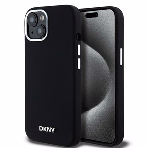DKNY Liquid Silikoninen Small Metal Logo MagSafe Suojakuori iPhone 15 Plus / 14 Plus:lle - musta