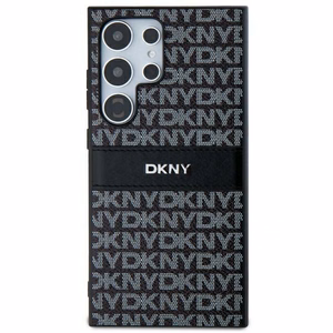 DKNY Nahkainen Mono Raita ja Metallinen Logo Suojakuori Samsung Galaxy S24 Ultra:lle - musta