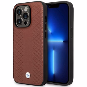 BMW BMHMP14X22RFGR burgundinpunainen nahkainen timanttikuvioinen suojakuori iPhone 14 Pro Max 6.7 MagSafe