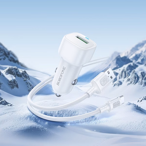 Borofone BZ34 Cloud -autolaturi - USB - QC 3.0 18W ja USB - Type C -kaapeli, valkoinen