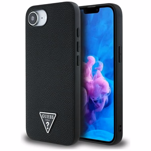 Guess HC MagSafe Grained PU Triangle Logo Suojakuori iPhone 16e:lle - Musta