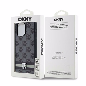 DKNY Nahkainen Checkered Mono Pattern & Printed Stripes Suojakuori iPhone 14 Pro Max:lle - musta