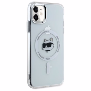 Karl Lagerfeld IML Metal Choupette Head MagSafe iPhone 11 Suojakuori - valkoinen