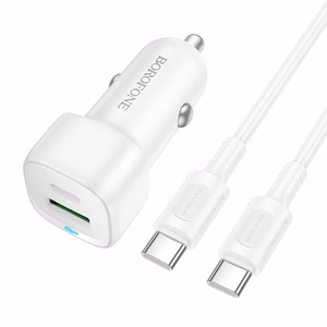 Borofone BZ34B Cloud USB + Type-C QC3.0 PD 38W autolaturi Type-C - Type-C -kaapelilla, valkoinen