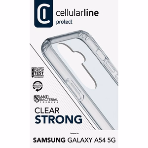 Cellularline Clear Strong -suojakuori Samsung Galaxy A54 5G -laitteelle, integroidulla antibakteerisella koostumuksella, läpinäkyvä