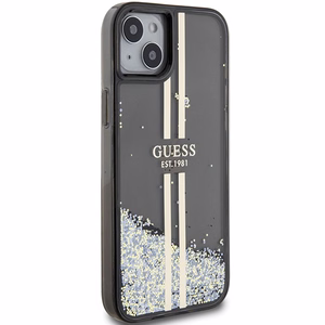 Guess Liquid Glitter Gold Stripes suojakuori iPhone 15 Plus / 14 Plus:lle - musta