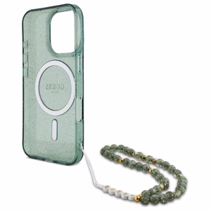 Guess IML Glitter With Pearl Strap MagSafe Suojakuori iPhone 16 Pro Max:lle - Vihreä