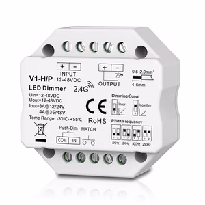 V1-H/P-ohjain, 12-48V, 1x 8A, Push-Dimm