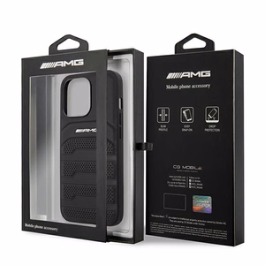 AMG AMHCP13XGSEBK iPhone 13 Pro Max 6,7" tšarny/musta kovakotelo Nahka kohokuvioitu linjat