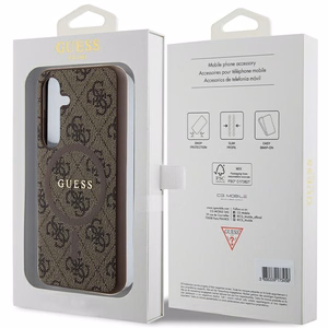 Guess 4G Collection Nahkainen Metal Logo MagSafe Suojakuori Samsung Galaxy S24:lle - ruskea