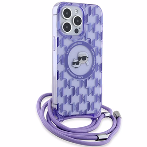 Karl Lagerfeld IML Crossbody Monogram Karl & Choupette Head MagSafe Suojakuori iPhone 15 Pro:lle - violetti