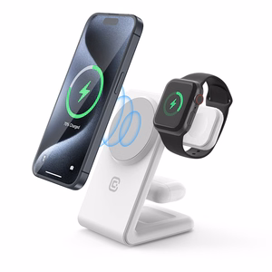 Crong MagSpot Pivot Stand 3-in-1 MagSafe-compatible wireless charger for iPhone, Apple Watch and AirPods, white