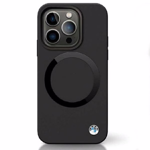 BMW BMHMP14LSILBK2 Suojakuori iPhone 14 Pro:lle - musta Signature Liquid Silicone MagSafe