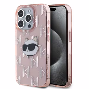 Karl Lagerfeld IML Choupette Head & Monogram suojakuori iPhone 15 Pro Max:lle - vaaleanpunainen