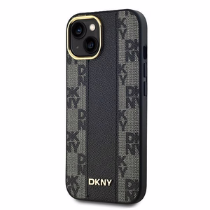 DKNY Nahkainen Checkered Mono Pattern MagSafe Suojakuori iPhone 15 Plus / 14 Plus:lle - Musta