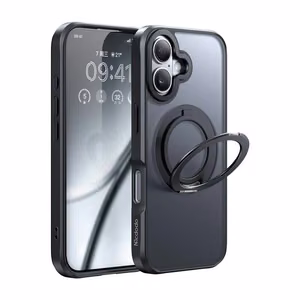 McDodo PC-4931 MagSafe-kotelo iPhone 16 Plus -puhelimelle jalustalla (musta)