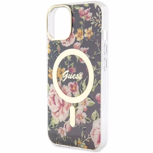 Guess GUHMP14MHCFWSK iPhone 14 Plus 6.7 musta/musta suojakuori Flower MagSafe