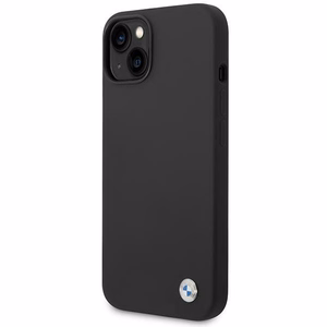 BMW silikoni metalli logo kotelo iPhone 14 - musta