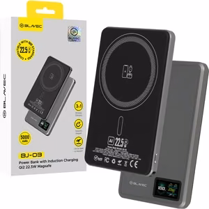 Blavec BJ-03 5000mAh ultraohut 7.8mm magneettinen MagSafe-yhteensopiva 3-in-1 varavirtalähde, Type-C, 22.5W, harmaa alumiini (PBBJ03-MC5G)