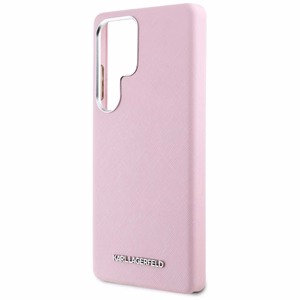 Karl Lagerfeld Saffiano Full Wrapped Elongated Metal Logo MagSafe Suojakuori Samsung Galaxy S25 Ultralle - vaaleanpunainen