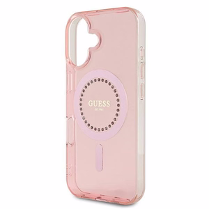 Guess IML Rhinestones MagSafe Suojakuori iPhone 16:lle - vaaleanpunainen