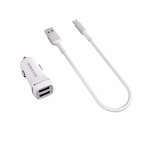 Borofone BZ2 Joyroad autolaturi 2 USB-A-liitännällä, 12 W, Lightning-kaapelilla, valkoinen
