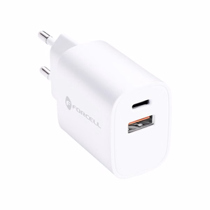 Puhelimen laturi Forcell F-Energy USB C + USB A QC4.0 PD 3A 30W TFK-TC-30WPD valkoinen