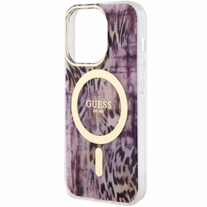 Guess GUHMP14LHLEOPWP iPhone 14 Pro 6.1 vaaleanpunainen/vaaleanpunainen suojakuori Leopard MagSafe