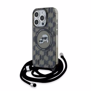 Karl Lagerfeld IML Crossbody Monogram Karl & Choupette Head MagSafe Suojakuori iPhone 15 Pro:lle - musta