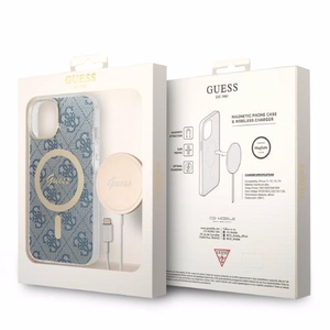 Setti Guess GUBPP14MH4EACSB kotelo+laturi iPhone 14 Plus 6.7" sininen kovakotelo 4G Print MagSafe