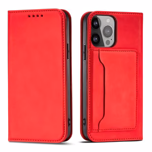 Magneettikortti Kotelo tapauksessa iPhone 14 Plus flip kansi lompakko jalusta punainen