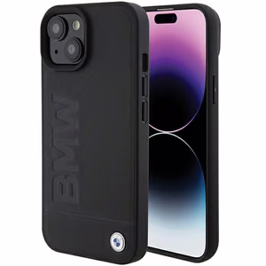 BMW Nahkainen Hot Stamp Suojakuori iPhone 15:lle - musta