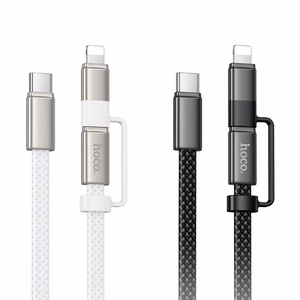 Litteä kaapeli USB C - USB C/iP 2in1 Hoco 3A 60W 1 m X125 musta