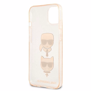 Karl Lagerfeld Glitter Karl & Choupette Head suojakuori laitteelle iPhone 13 mini, kullanvärinen